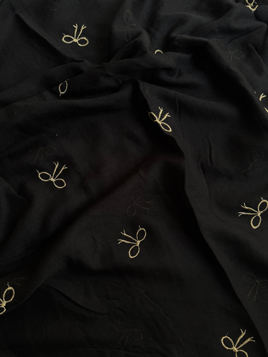 Embroidered Bow Hijabs- Black