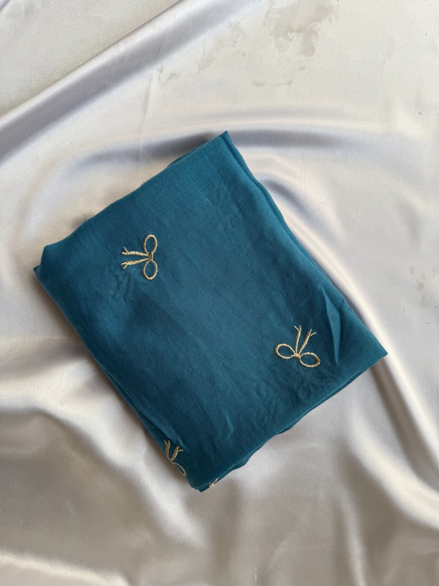Embroidered Bow Hijabs- Light Teal