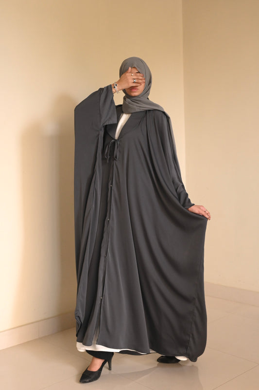 Nooré - Kaftan abaya- Charcoal Romantic Nida