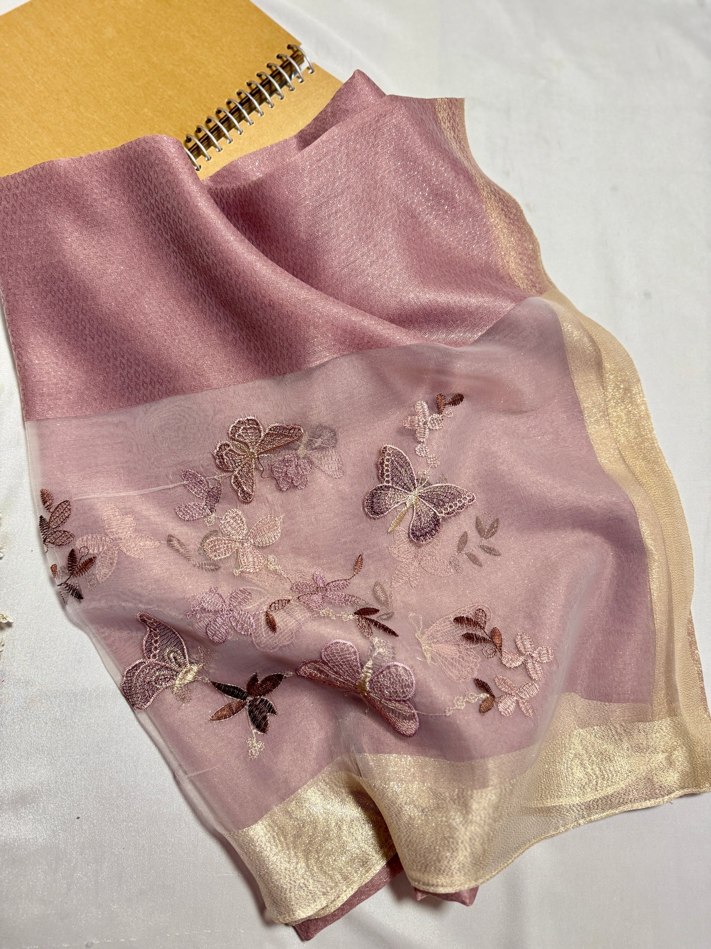 Butterfly Embroidered Organza- Luxury Hijabs- Lilac Muave