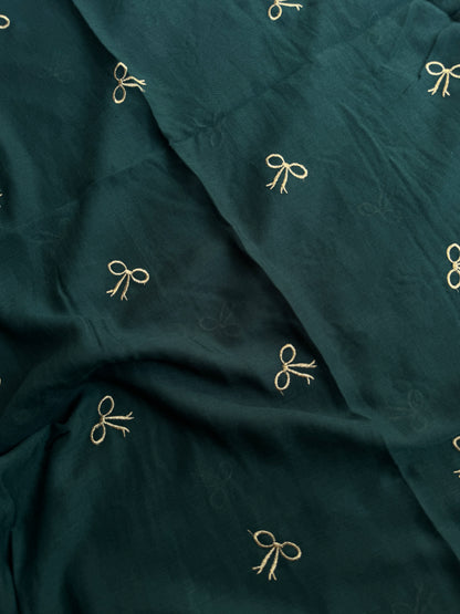 Embroidered Bow Hijabs- Dark Green