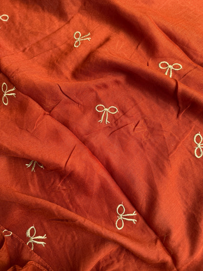 Embroidered Bow Hijabs- Orange Rust