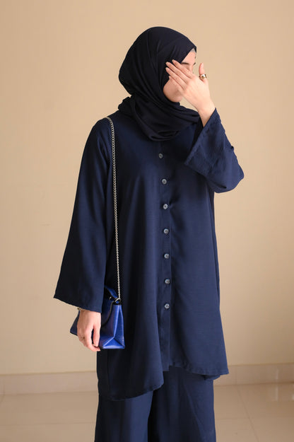 Button Down-Modest Coord Set- Navy Blue