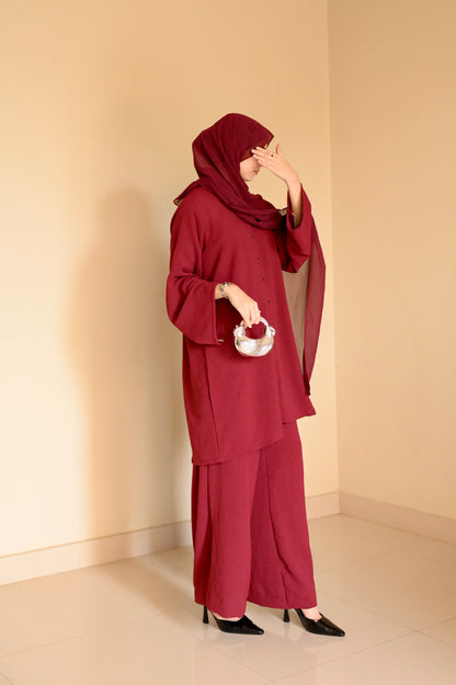 Button Down-Modest Coord Set- Maroon