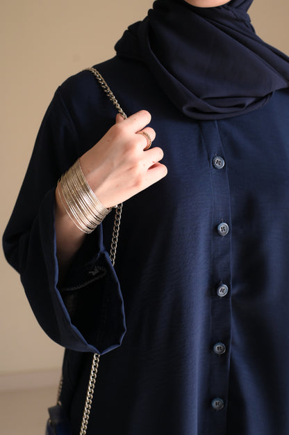Button Down-Modest Coord Set- Navy Blue