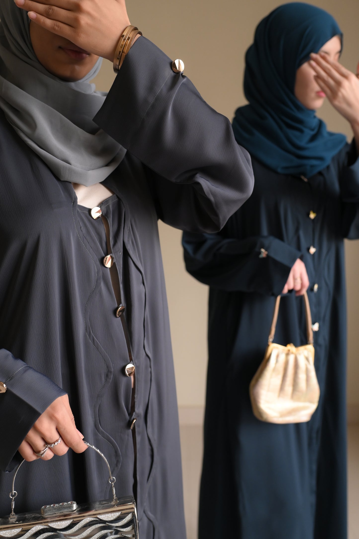 Charcoal Flutter Luxe- Grey Romantic Nida Abaya