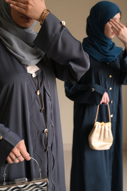 Charcoal Flutter Luxe- Grey Romantic Nida Abaya