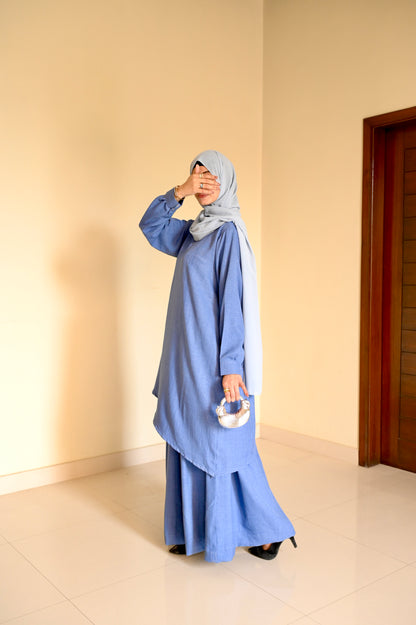 Celestial Coord Set- Denim Blue- Crush Linen