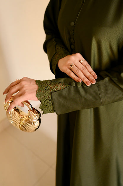 Luxe Olive Coat Abaya- Romantic Nida
