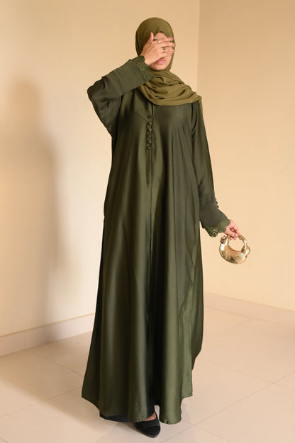 Luxe Olive Coat Abaya- Romantic Nida